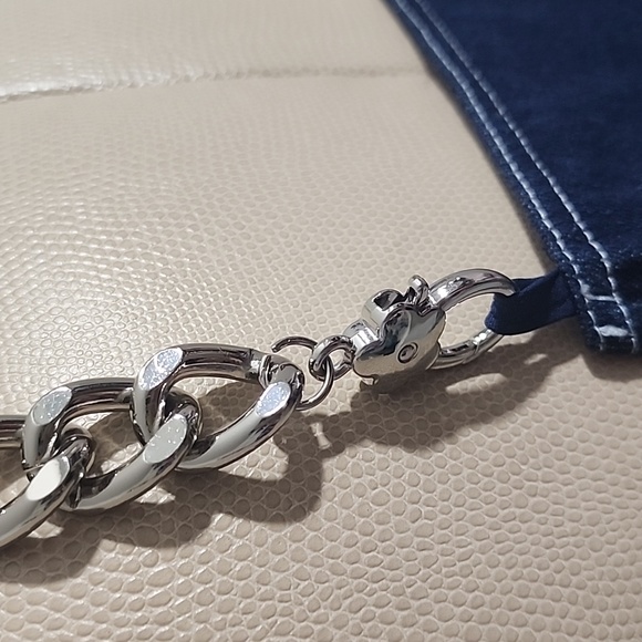 RARE DARK BLUE BOW DENIM JEAN DRESS W SILVER CHAINS MINI DRESS HEART FLOWER BOW - Picture 2 of 8